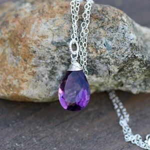 Wire Wrapped Amethyst Pendant Handcrafted in Sterling Silver 925